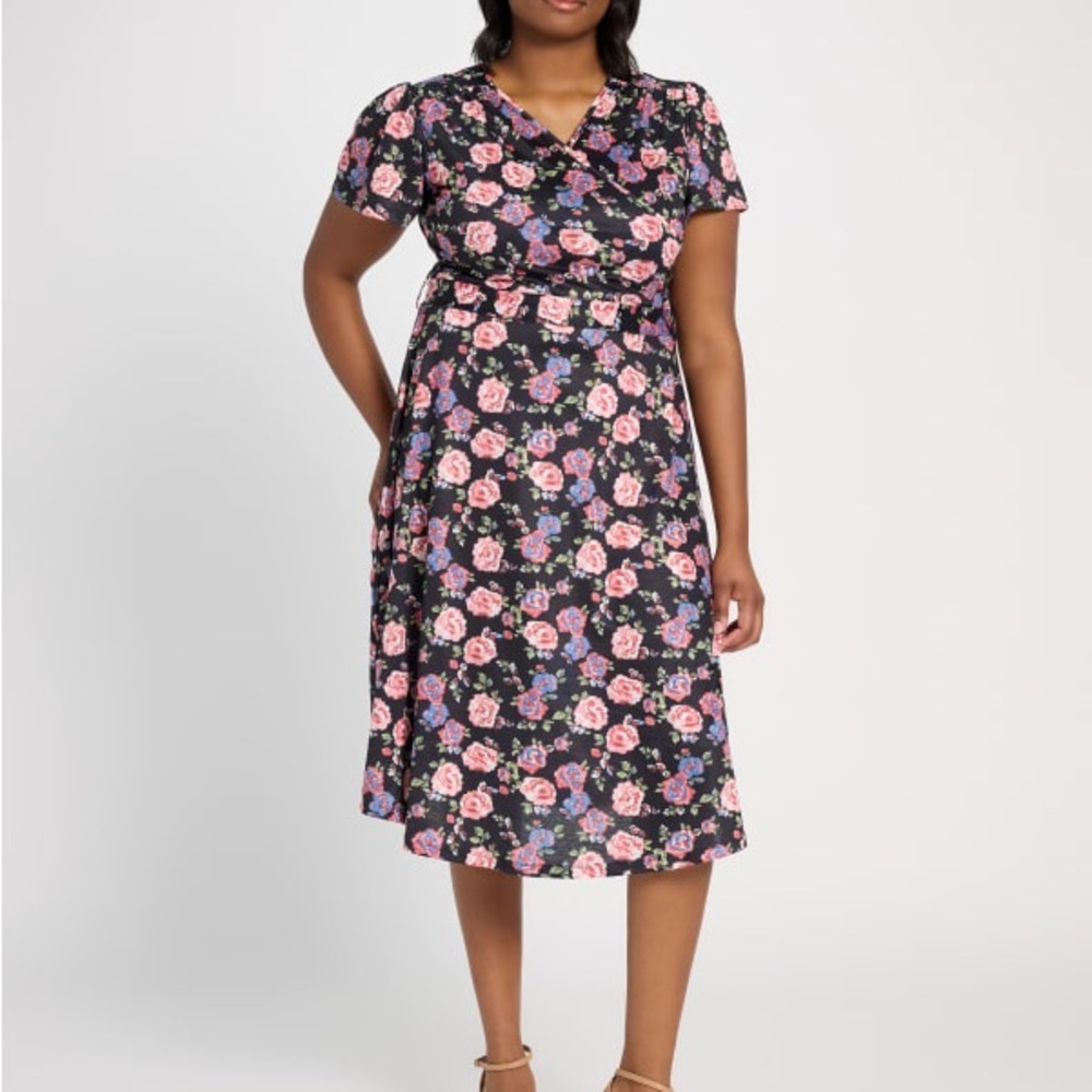 MWT Mikarose Plus Size Janae Black Floral Midi Dress Size 1X